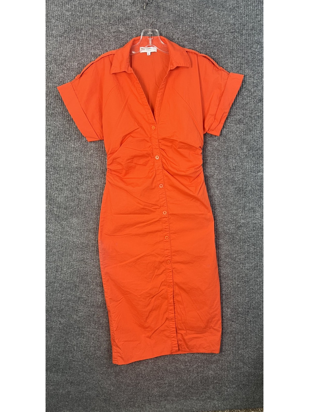 Saunders X RTR Red Ruched Shirt Dress Size 6 Button Front Short Sleeve